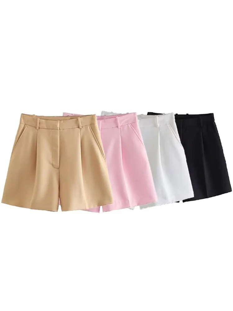 kf-S015f06c3dff240959e0cac02665508c8t Willshela Women Fashion White Pleated Front Zipper Shorts Vintage High Waist Female Chic Lady Shorts - Image 1