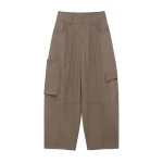 Willshela Women Fashion With Pockets Brown Front Zipper Wide Leg Cargo Pants Vintage High Waist Full Length Female Chic Trousers