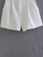 Willshela Women Fashion White Pleated Front Zipper Shorts Vintage High Waist Female Chic Lady Shorts - Image 5