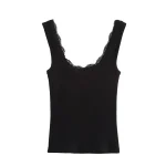 Willshela Women Fashion Solid Lace Hem Knitted Vest Vintage Straps Square Collar Female Chic Lady Tank Tops - Image 5