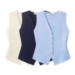 Willshela Women Fashion Solid Single Breasted Knitted Vest Tank Tops Vintage V-Neck Sleeveless Female Chic Lady Top