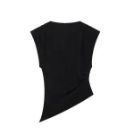 Willshela Women Fashion With Pad Solid Pleated Back Zipper Tank Tops Vintage O-Neck Sleeveless Female Chic Lady Tops - Image 5