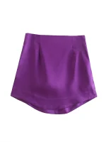Willshela Women Fashion Purple Satin Mini Skirt High-waist Side Zipper Chic Lady Woman INS style Soft Short skirts - Image 6