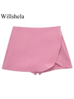 Willshela Women Fashion Solid Side Zipper Skirts Shorts Vintage High Waist Female Chic Lady Shorts - Image 2