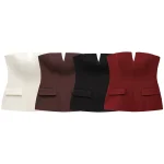 Willshela Women Fashion With Pockets Solid Bustier Backless Side Zipper Corset Tops Vintage Strapless Female Chic Lady Top