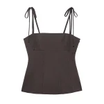 Willshela Women Fashion Brown Lace Up Backless Side Zipper Tops Vintage Thin Straps Square Collar Female Chic Lady Top