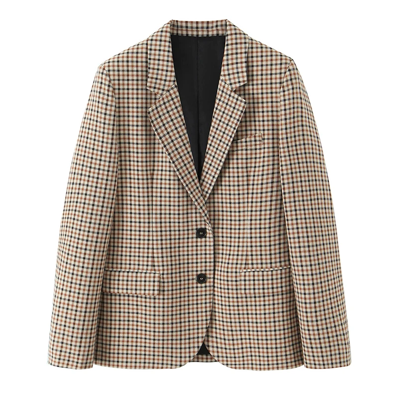 kf-S6a1932e4d64e47a39fb6296949b06fea0 Willshela Women Fashion With Pockets Plaid Single Breasted Blazer Vintage Notched Neck Long Sleeves Female Chic Lady Outfits - Image 1