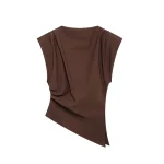 Willshela Women Fashion With Pad Solid Pleated Back Zipper Tank Tops Vintage O-Neck Sleeveless Female Chic Lady Tops - Image 2