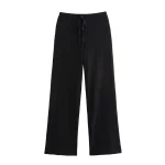 Willshela Women Fashion Texture Solid Drawstring Straight Pants Vintage High Elastic Waist Full Length Female Chic Lady Trousers - Image 4