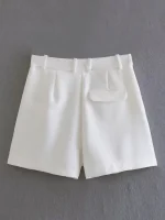 Willshela Women Fashion White Pleated Front Zipper Shorts Vintage High Waist Female Chic Lady Shorts - Image 3
