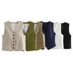 Willshela Women Fashion Solid Single Breasted Vest Waistcoat Vintage V-Neck Sleeveless Female Chic Lady Tank Tops