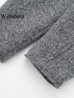 Willshela Women Fashion With Pockets Grey Front Zipper Jackets Vintage Lapel Neck Long Sleeves Female Chic Lady Outfits - Image 5