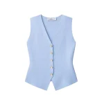 Willshela Women Fashion Solid Single Breasted Knitted Vest Tank Tops Vintage V-Neck Sleeveless Female Chic Lady Top - Image 5