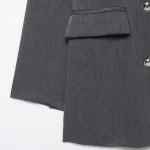 Willshela Women Fashion With Pockets Grey Double Breasted Blazer Vintage Long Sleeves Notched Neck Female Office Lady Outfits - Image 5