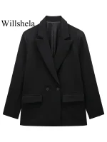 Willshela Women Fashion With Pockets Solid Double Breasted Blazer Vintage Long Sleeves Notched Neck Female Office Lady Outfits - Image 4