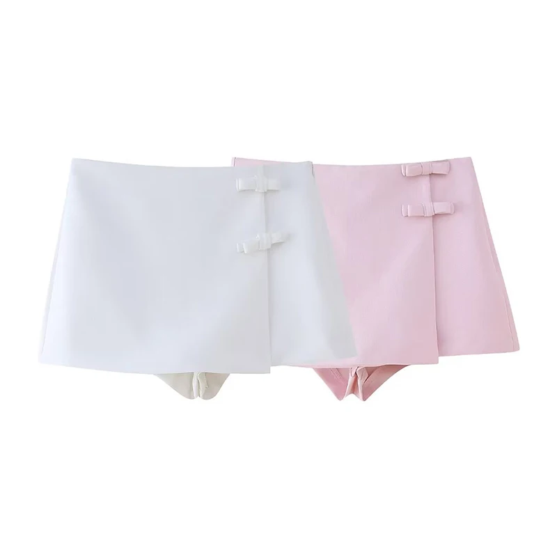 kf-Sc6d906c4751a4098bae15331a57db9a4z Willshela Women Fashion With Bow Solid Side Zipper Mini Skirts Shorts Vintage High Waist Female Chic Lady Shorts - Image 1