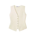 Willshela Women Fashion Solid Single Breasted Knitted Vest Tank Tops Vintage V-Neck Sleeveless Female Chic Lady Top - Image 2