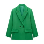 Willshela Women Fashion With Pockets Solid Double Breasted Blazer Vintage Long Sleeves Notched Neck Female Office Lady Outfits - Image 6