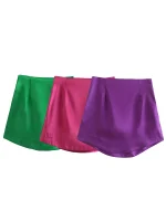 Willshela Women Fashion Purple Satin Mini Skirt High-waist Side Zipper Chic Lady Woman INS style Soft Short skirts