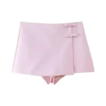 Willshela Women Fashion With Bow Solid Side Zipper Mini Skirts Shorts Vintage High Waist Female Chic Lady Shorts - Image 2